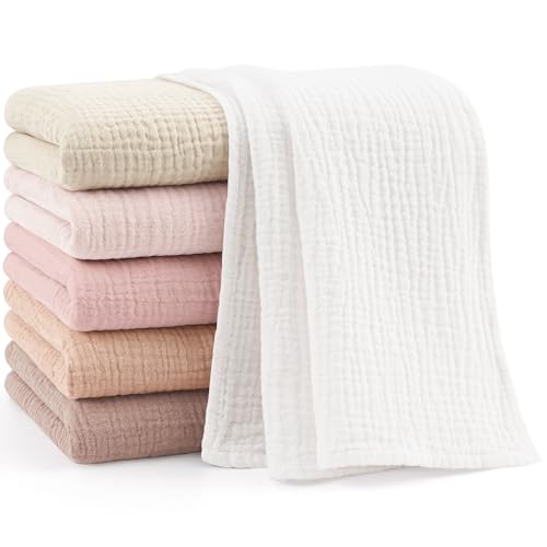 Bearmoss Moltontücher Baby 100% Baumwolle Weiche Spucktücher Baby,Atmungsaktiv und Extrem Saugfähig Musselin Tuch für Saugstark Mulltücher 6er 60x60 cm (Rosa Braun) von Bearmoss