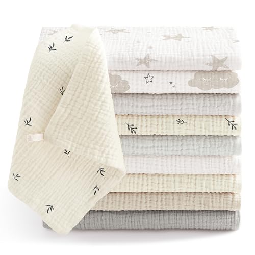 Bearmoss10 Stück Baby Musselin Waschlappen Moltontücher 100% Baumwolle Weiche Spucktücher Baby,Atmungsaktiv und Extrem Saugfähig Musselin Tuch für Saugstark Mulltücher 25 x25cm(Aprikosengrau) von Bearmoss