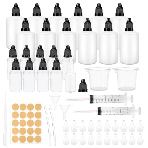 Bearrerp Tropfflasche, 32 Stk Liquid Flaschen12x100ml+10x10ml Dropper Bottle Quetschflaschen, mit Kindersicherung Deckel,zum Befüllen Dosierflasche, Inkl Trichter Messbecher Etiketten Transfer Pipette von Bearrerp