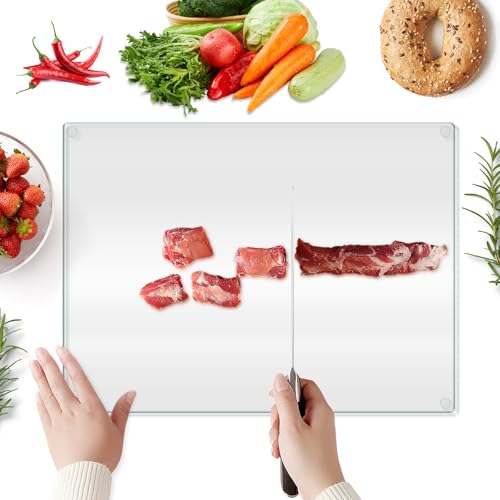 Bearrerp gehärtetem Schneidebrett aus Glas,40x30 cm Schneidbrett transparentes,mit rutschfesten Silikonfüßen,mit Robust,hitzebeständig und kratzfest,für Küchenarbeitsplatte,Tisch von Bearrerp