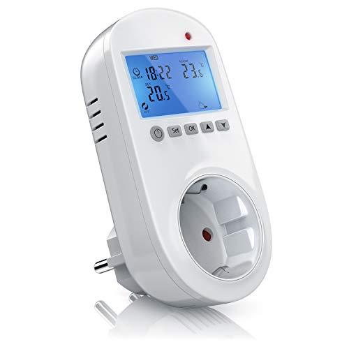 Bearware Steckdosen-Thermostat - Steckerthermostat - Digital Plug In Thermostat - individuell programmierbar - 2 Zoll LCD-Display - Blaue Hintergrundbeleuchtung - für Heiz- und Klimageräte von Bearware