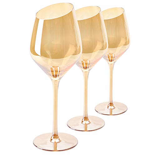Beasea Gold Weinglas, 10 oz Langstiel-Weingläser 3er Set, Kristall-Rotweingläser, mundgeblasene Weißweingläser für Hochzeitstag von Beasea