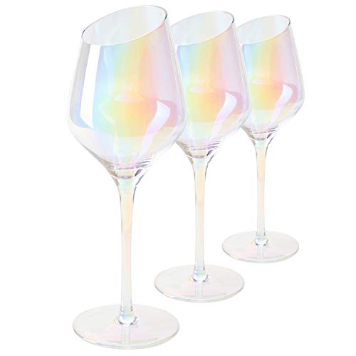 Beasea Weingläser, 284 ml, Rot- und Weißweingläser, Regenbogenfarben, langer Stiel, mundgeblasene Kristallweingläser für Hochzeitstag, 3 Stück von Beasea