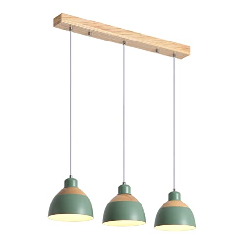 Beasiu-Eletro Vintage Hängeleuchte Holz Esstisch-Lampe Grün Metall 3-Flammig Pendelleuchte E27 Höhenverstellbar Hängelampe für Esszimmer Küche Cafe Theke Innen Pendellampe von Beasiu-Eletro