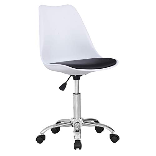 Beat Vintage-19 Drehstuhl, nordischer Stil, für Studio, Büro, Jugendtisch, mit Rollen, ideal für Telearbeit, Bürostuhl mit Gas, Sitz weiß von EUROSILLA