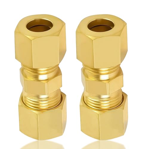 2 Stück 10 mm Kompressionsrohr Verschraubung, 10 mm OD x 10mm OD Messing Klemmringverschraubung, Gerade Verschraubungen Klemmverschraubung, Einsetzbar für Rohrleitungen, Luftkompressoren Gold von Beatific