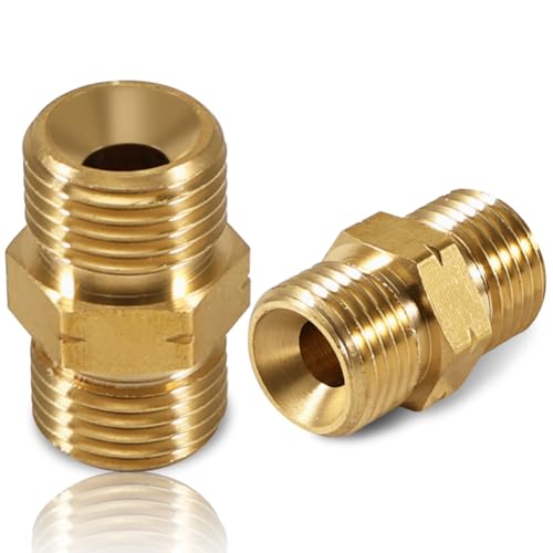 2 Stück Messing Gasschlauch Verbinder Doppelnippel 1/4'' AG Links, DN8 lks Doppelnippel Kupplung Propan Acetylen Gasschlauch Außengewinde, 1/4 Zoll Links AG Propan Acetylen Kupplung Schlauch Messing von Beatific