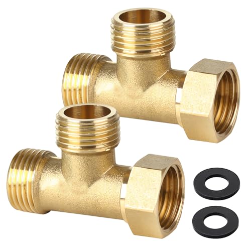 2 Stück Messing T-Stück Schwenkrohrverschraubung 1/2”, Messing T-Stück 1/2 Zoll, AGxAGxIG T-stück Wasseranschluss DN15, 3-Wege-T-Verbindungsstück Kupplung für Klimaanlage, Kälteanlage, Sanitär von Beatific