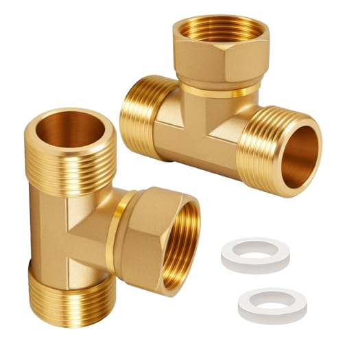 2 Stück Messing T-Stück Schwenkrohrverschraubung 1/2 Zoll, G1/2" AGxIGxAG Messing T-Stück 90°, DN15 T-stück Wasseranschluss, 3-Wege-T-Verbindungsstück Kupplung für Klimaanlage, Kälteanlage, Sanitär von Beatific
