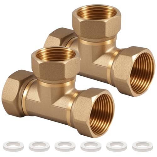 2 Stück Messing T-Stück Schwenkrohrverschraubung 1/2 Zoll, 1/2" IGxIGxIG Messing T-Stück 90°, DN15 Innengewinde T-stück Wasseranschluss, 3-Wege-T-Verbindungsstück Kupplung für Klimaanlage, Kälteanlage von Beatific