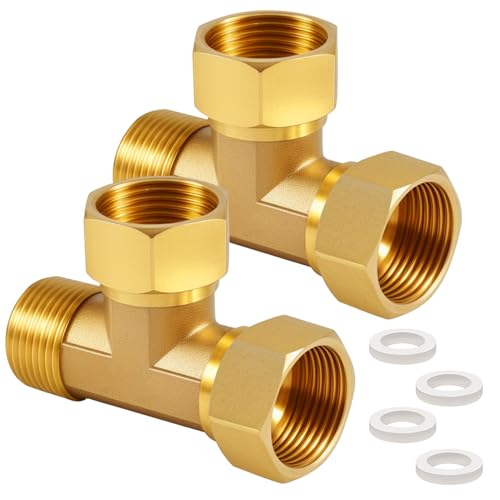 2 Stück Messing T-Stück Schwenkrohrverschraubung 1 Zoll, Messing T-Stück 90° 1", AGxIGxIG T-stück Verteiler DN25, 3-Wege-T-Verbindungsstück Kupplung für Klimaanlage, Kälteanlage, Sanitär von Beatific