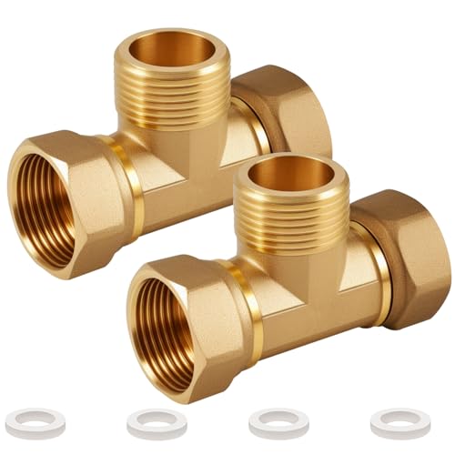2 Stück Messing T-Stück Schwenkrohrverschraubung 3/4”, Messing T-Stück 90° 3/4 Zoll, IGxAGxIG T-stück Wasseranschluss DN20, 3-Wege-T-Verbindungsstück Kupplung für Klimaanlage, Kälteanlage, Sanitär von Beatific