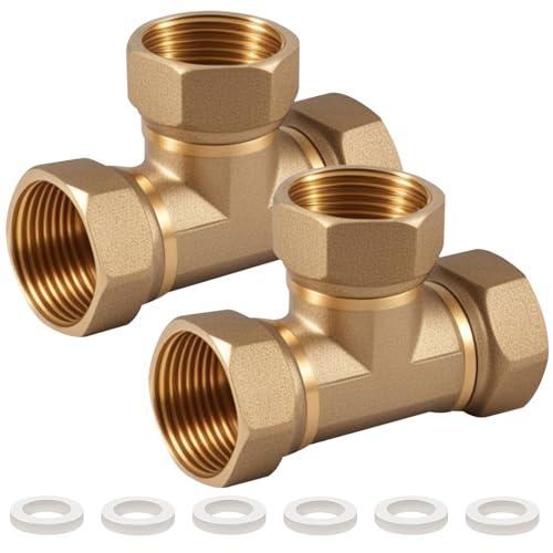 2 Stück Messing T-Stück Schwenkrohrverschraubung 3/4 Zoll, Messing T-Stück 3/4" IGxIGxIG, DN20 Innengewinde T-Stück Wasseranschluss, 3-Wege-T-Verbindungsstück Kupplung für Klimaanlage, Kälteanlage von Beatific