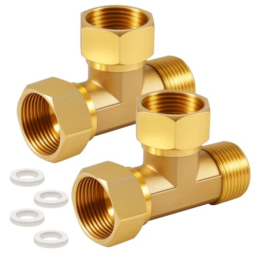 2 Stück Messing T-Stück Schwenkrohrverschraubung 3/4 Zoll, Messing T-Stück 90° 3/4", AGxIGxIG T-stück Verteiler DN20, 3-Wege-T-Verbindungsstück Kupplung für Klimaanlage, Kälteanlage, Sanitär von Beatific