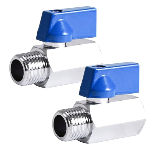 2 Stück Mini Kugelhahn 3/8 Zoll, 3/8" AG x 3/8" IG Kugelventile, G3/8 Zoll Messing Mini Kugelhahn Absperrhahn, Absperrschalter mit Blau Griff, Ballonhahnschalter DN10 für Wasser Öl Gas von Beatific