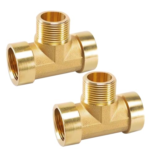 3/4 Zoll T-Stück 90°, 2 Stück Messing T-Stück 3/4 Zoll (Ø25,7mm), T-Stück aus Messing IGxAGxIG, T-Stück Wasseranschluss, DN20 Gewindefitting für Warm und Kaltwasserleitungen von Beatific