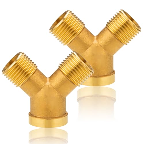 Beatific 2 Stück 1/2" Messing 2 Wege Wasseranschluss Verteiler, 1/2 Zoll Y Stück Messing 2 Wege Verteiler, DN15 Messing Verteiler AG x IG x AG für Warm und Kaltwasserversorgung, Trinkwasser von Beatific