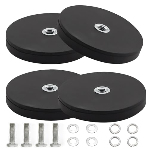 4 Stück Neodym Magnete Gummiert, Ø 43mm Gummi Runde Magnete, 10kgs Tragkraft, Starke gummiert Magnete Anti Rutsch mit M6 Innengewinde Gewinde Bohrung, für Schrauben Öse oder Haken von Beatific
