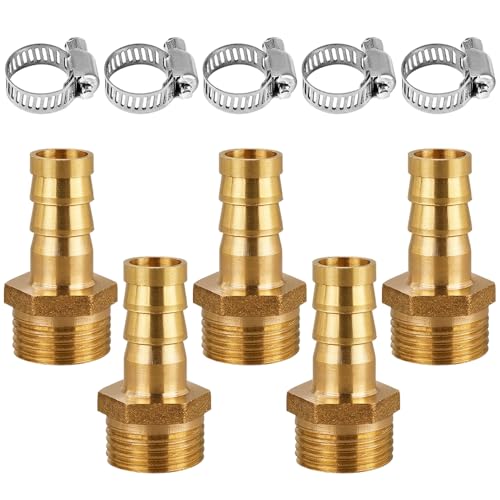 Messing Schlauchanschluss, 5 Stück 10 mm Widerhaken x 3/4 Zoll Außengewinde Rohradapter, mit 5 Stück Schlauchschelle für Luftschlauch Gasschlauch Wasserschlauch, Kraftstoffleitung Messing Schlauchanschluss, 5 Stück 10 mm Widerhaken x 3/4 Zoll Außengewinde Rohradapter, mit 5 Stück Schlauchschelle für Luftschlauch Gasschlauch Wasserschlauch, Kraftstoffleitung von Beatific
