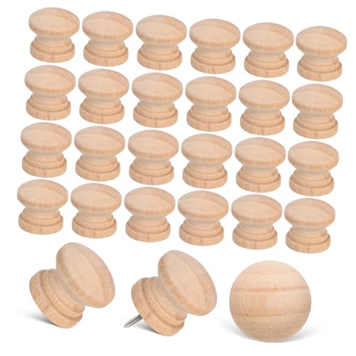 Beatifufu 100 Stück Runde Holz Schubladenknöpfe Unlackiert Möbelgriffe Holzgriffe mit Vorgebohrtem Für Kommode Schrank Küchenschublade Rustikales Design zum Bemalen und Dekorieren von Beatifufu