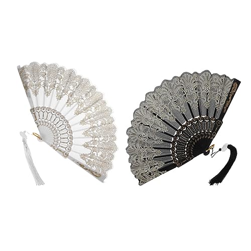 Beatifufu 2 Stück Faltbarer Handfächer Chinesischem Stickerei-design Langlebig und Belastbar Vielseitig für Hochzeit Tanz und Sommer aus Robustem PP und Metall Traditioneller Stil von Beatifufu