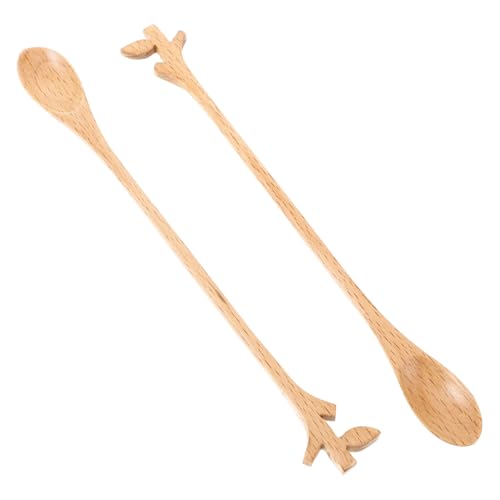 Beatifufu 2 Stück Holzrührer mit Langem Griff Kaffeelöffel Holz Honigrührer zum von Kaffee und Getränken für Zuhause Cafés und Ergonomisches Design aus Sicherem Holz Gefertigt von Beatifufu