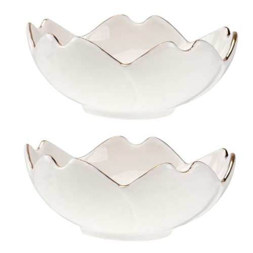 Beatifufu 2 Stück Keramik Dip Schalen Weiß mit Goldrand Porzellan Saucenschälchen Blütenform Servierschale für Gewürze Soße Sushi Küche Bbq Party Snack und Picknick Beatifufu 2 Stück Keramik Dip Schalen Weiß mit Goldrand Porzellan Saucenschälchen Blütenform Servierschale für Gewürze Soße Sushi Küche Bbq Party Snack und Picknick von Beatifufu