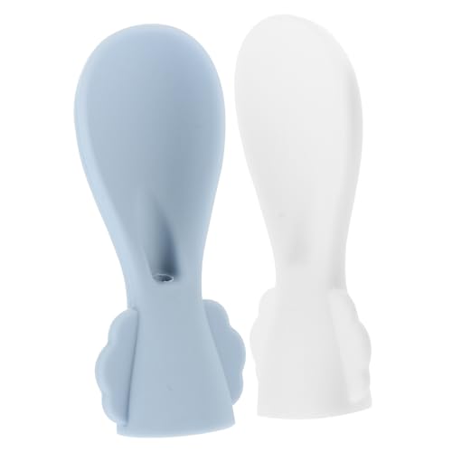 Beatifufu 2 Stück Silikon Babylöffel Esslöffel mit Lebensmittelqualität für Babybrei und Quetschbeutel Ergonomisches Design Einfach zu Greifen in Weiß und Blau von Beatifufu
