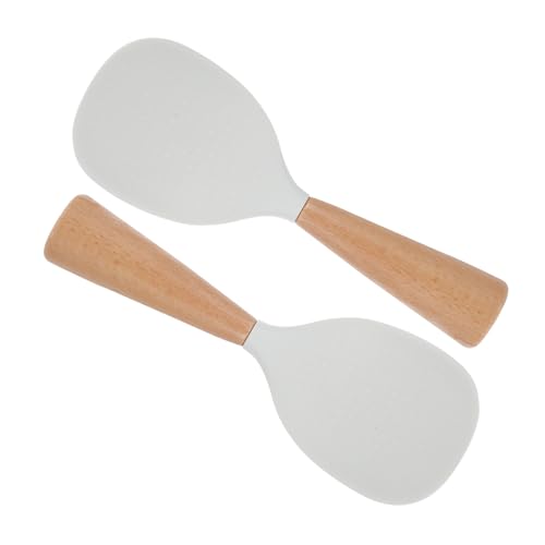 Beatifufu 2 Stück Silikon reislöffel mit Holzgriff Rutschfest Hitzebeständig Selbststehend Antihaftbeschichtet Ergonomisch für Reis Sushi Kartoffelpüree Servieren im Haushalt und Restaurant von Beatifufu