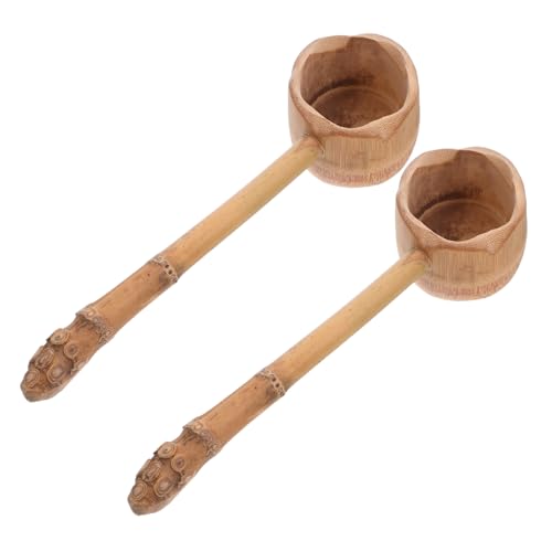 Beatifufu 2 Stück Teiliges Wasserschöpfer mit langem Griff Rustikales Design Vielseitig Verwendbar für Küche Bad Garten Langlebig Natürliches Holzmaterial Einfach zu Reinigen von Beatifufu