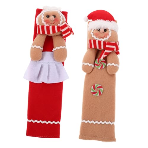 Beatifufu 2 Stück Weihnachts Kühlschrankgriff Schutzhüllen aus Stoff mit Lebkuchenmann Design und Weihnachtsmütze Waschbare Türgriffbezüge für Küchengeräte Wie Kühlschrank Geschirrspüler von Beatifufu