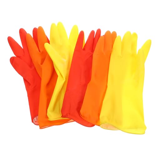 Beatifufu 3 Paare Wiederverwendbare Reinigungshandschuhe aus Flexiblem Gummi Rutschfest und Langlebig Waschbar für Geschirrspülen und Hausarbeit Leichte Arbeitshandschuhe Rot Gelb und Orange von Beatifufu