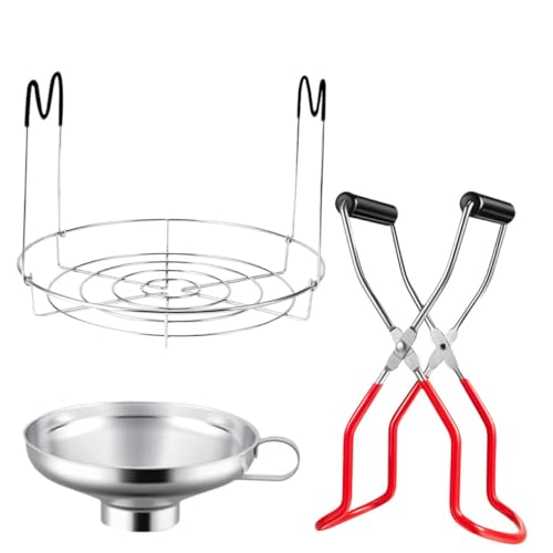 Beatifufu 3 Stück Teiliges Edelstahl Einmachglas Set mit Trichter Glasheber und Rutschfesten Zangen Rostfrei Spülmaschinenfest Geeignet für Einmachgläser Gurken und Zufällige Farbe von Beatifufu