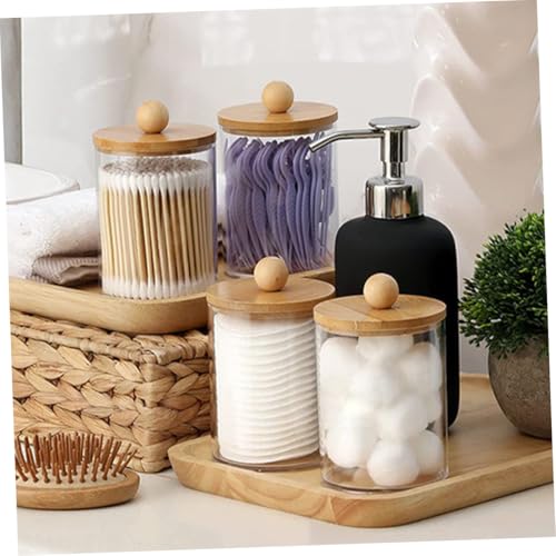 Beatifufu 3 Stück Teiliges Transparentes Baumwollpad aufbewahrungsset mit Rundem Bambusdeckel Kosmetischer Organizerbox Leichter Kompakter Wattepads Wattestäbchenhalter für Schminktisch und von Beatifufu