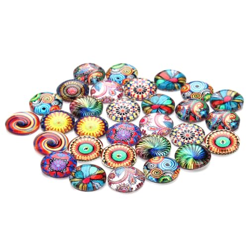 Beatifufu 30 Stück Teiliges Glas patches DIY Ethnisches Muster Schmuckzubehör Flachrund Vielseitig für Schmuck Uhren Vasen Einfache Anbringung Bunte Gemischte Farben Kreative von Beatifufu