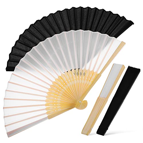 Beatifufu 4 Stück Faltbarer Handfächer aus und Seide im Vintage Stil Set Weiße Schwarze Leichter Tragbarer Fächer für Sommer Partys und Besondere Anlässe von Beatifufu