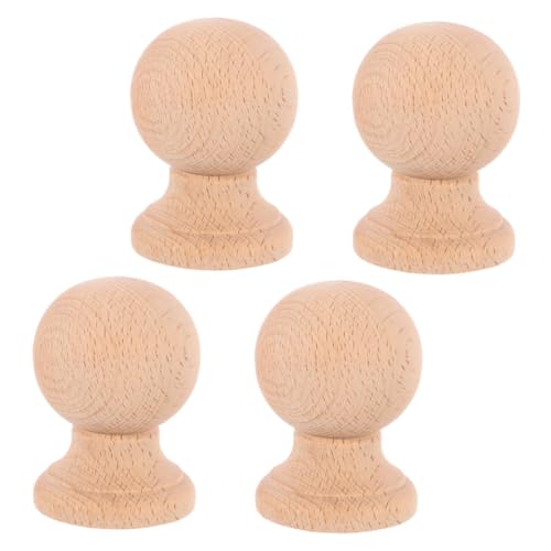 Beatifufu 4 Stück Holz Dekorative Finials Handgeschnitzt Unlackiert Kleine Massivholz Spitzen für DIY Möbel und Gardinenstangen Endkappen Natürliche Oberfläche Vielseitig für Wohn und von Beatifufu