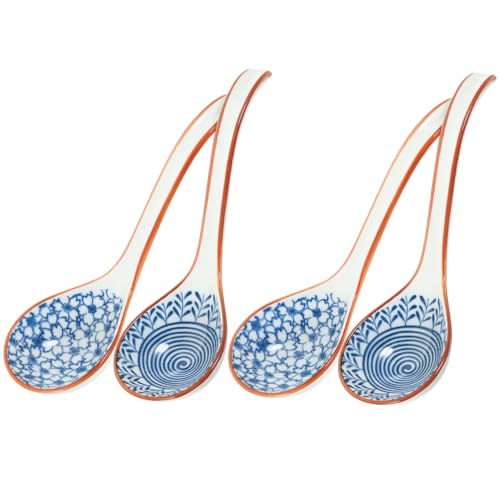 Beatifufu 4 Stück Keramik suppenschöpfer Große Löffel mit Langem Griff Hitzebeständig Gesund Vielseitig für Suppe Brei Dessert Geeignet Retro Stil Küchenbesteck von Beatifufu