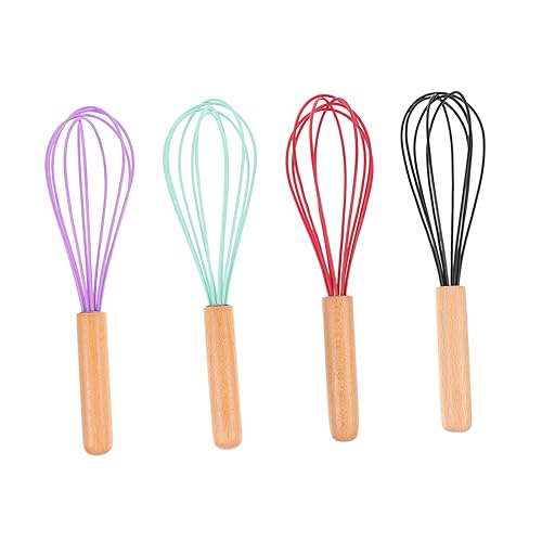 Beatifufu 4 Stück Teiliges Silikon Ei Schneebesen mit Buchenholzgriff Ergonomischer Handmixer für Eier Sahne und Kaffee Küchengerät für Zuhause und Gastronomie von Beatifufu