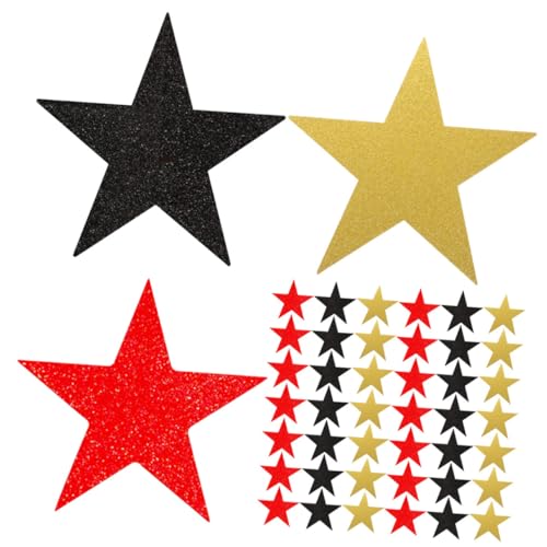 Beatifufu 60 Stück Teiliges Papier Ausschnitt Bunte Glitzer Sterne in Gold Schwarz und Rot Handgeschnittene Dekoration für Klassenzimmer Pinnwand Scrapbook DIY Wandkunst von Beatifufu