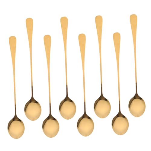Beatifufu 8 Stück Teiliges Edelstahl Dessertlöffel mit Langem Griff Goldfarbene Kaffeerührlöffel für Eiscreme Cappuccino Cocktails Einsetzbar Sicherer Abstand zu Heißen oder Kalten Getränken von Beatifufu