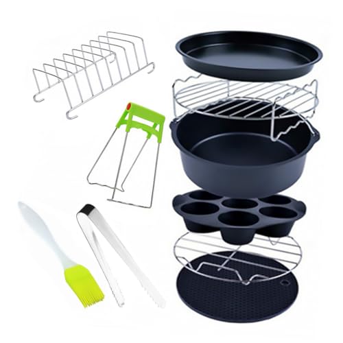 Beatifufu 9 Stück Teiliges Air Fryer Zubehör Set mit Antihaft kuchenform Backblech Grillrost Multifunktionale Heißluftfritteuse Küchenhelfer für Modelle Vielseitig zum Zufällige Farbe von Beatifufu