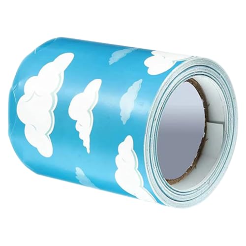Beatifufu Blauer Wolken Muster Pinnwand Rand Selbstklebend Wetterfester Bulletin Board Border Sticker Dekorative Tafelaufkleber für Klassenzimmer Büro Fenster und Tür von Beatifufu