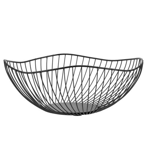 Beatifufu Drahtkorb Obstschale mit Abtropffunktion Nordic Stil Unregelmäßiger Drahtkorb Rutschfester Boden Vielseitiger Küchen aufbewahrungskorb für Obst Gemüse und Snacks Kleine Schwarze von Beatifufu