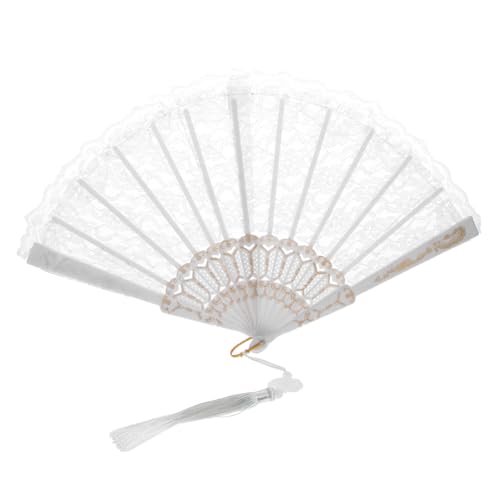 Beatifufu Eleganter Tragbarer Falt-handfächer aus Weißer Spitze mit Quaste Chinesischer Vintage-fächer für Sommerkühlung Party Cosplay und DIY Wanddekoration von Beatifufu