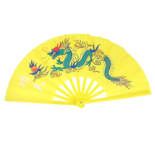 Beatifufu Gelber Kungfu Fan aus Langlebigem Kunststoff Leicht mit Sanftem Scharnier für Taichi Kampfsport und Performance Dekorativer Chinesischer Martial Arts Fan für Tanz und Training von Beatifufu