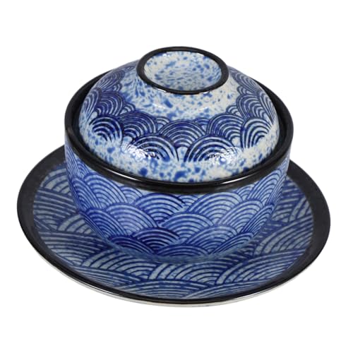 Beatifufu Japanische Keramik Suppenschüssel mit Deckel Wellenmuster Hitzeisolierend Auslaufsicher Vielseitig für Haushalt Restaurant Bento für Miso Suppe Ramen Reis und Eintöpfe von Beatifufu