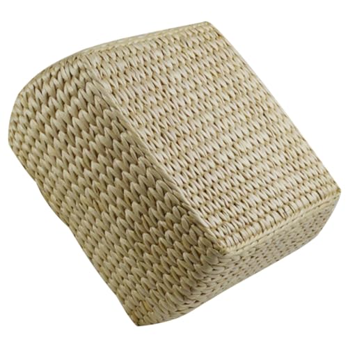 Beatifufu Multifunktionaler Fußhocker aus Geflochtenem Cattail Gras mit Stabilem Holzrahmen rutschfest Quadratisch als Sitz Schuhwechselhocker für Wohnzimmer und Eingangsbereich von Beatifufu