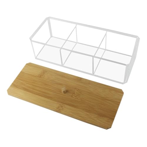 Beatifufu Transparenter Fächer Kosmetik Organizer mit Bambusdeckel Aufbewahrungsbox für Wattestäbchen Staubdicht und Bruchsicher Badezimmer und Schminktisch Aufbewahrung von Beatifufu
