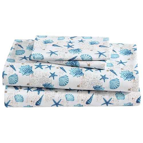 Beatrice Home Fashions Mikrofaser-Bettwäsche-Set mit Küstenmuster, weich, bequem, 30,5 cm Tiefe Taschen, Queensize, Muschelnoten von Beatrice Home Fashions
